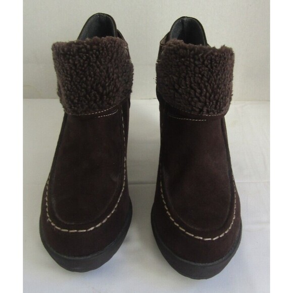 Jellypop Ankle Boots Chocolet Brown Suede Sherpa Trim EUC Womens 9.5 M - Picture 2 of 8